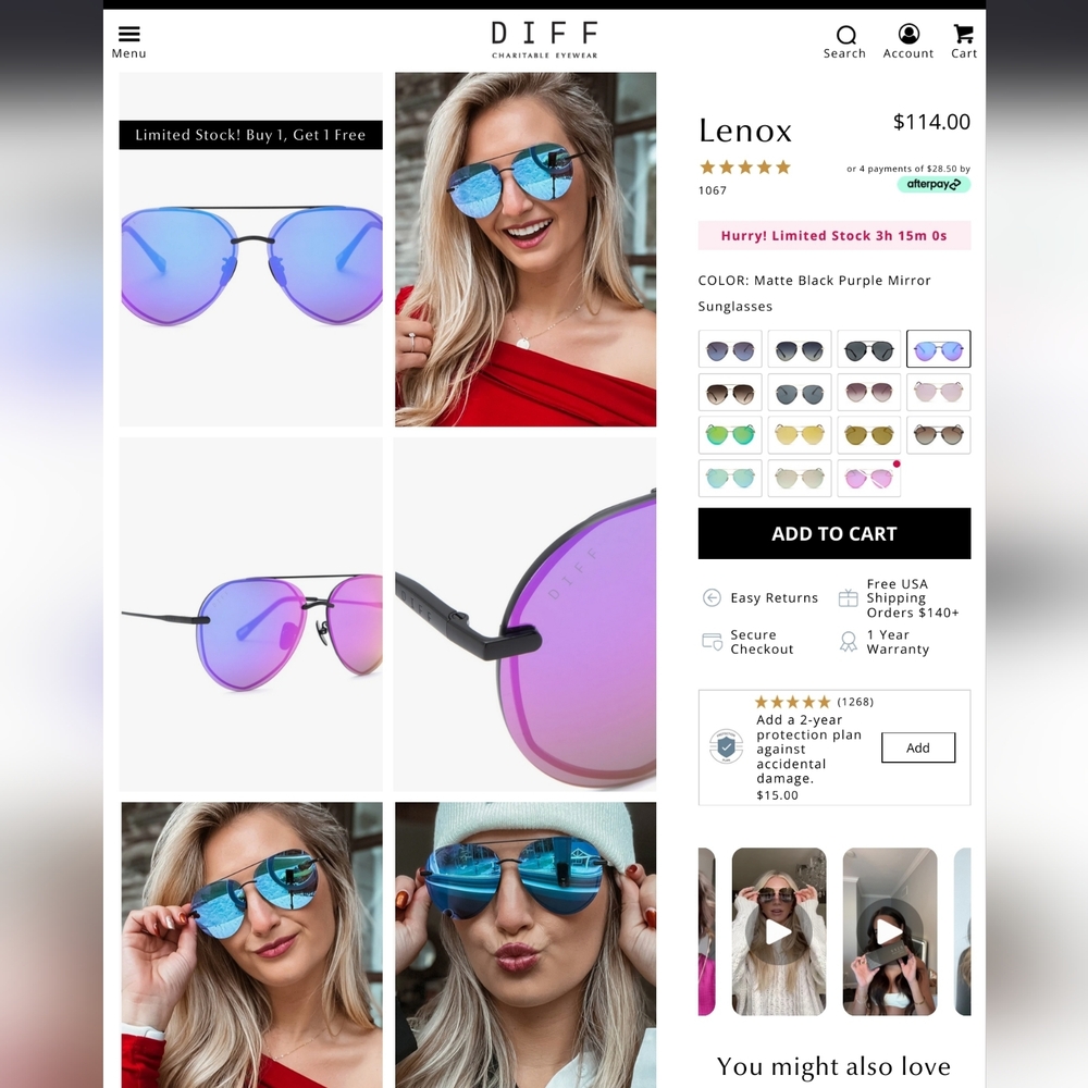 Diff Eyewear Purple and Black Sunglasses Accessories - Picture 3 of 3